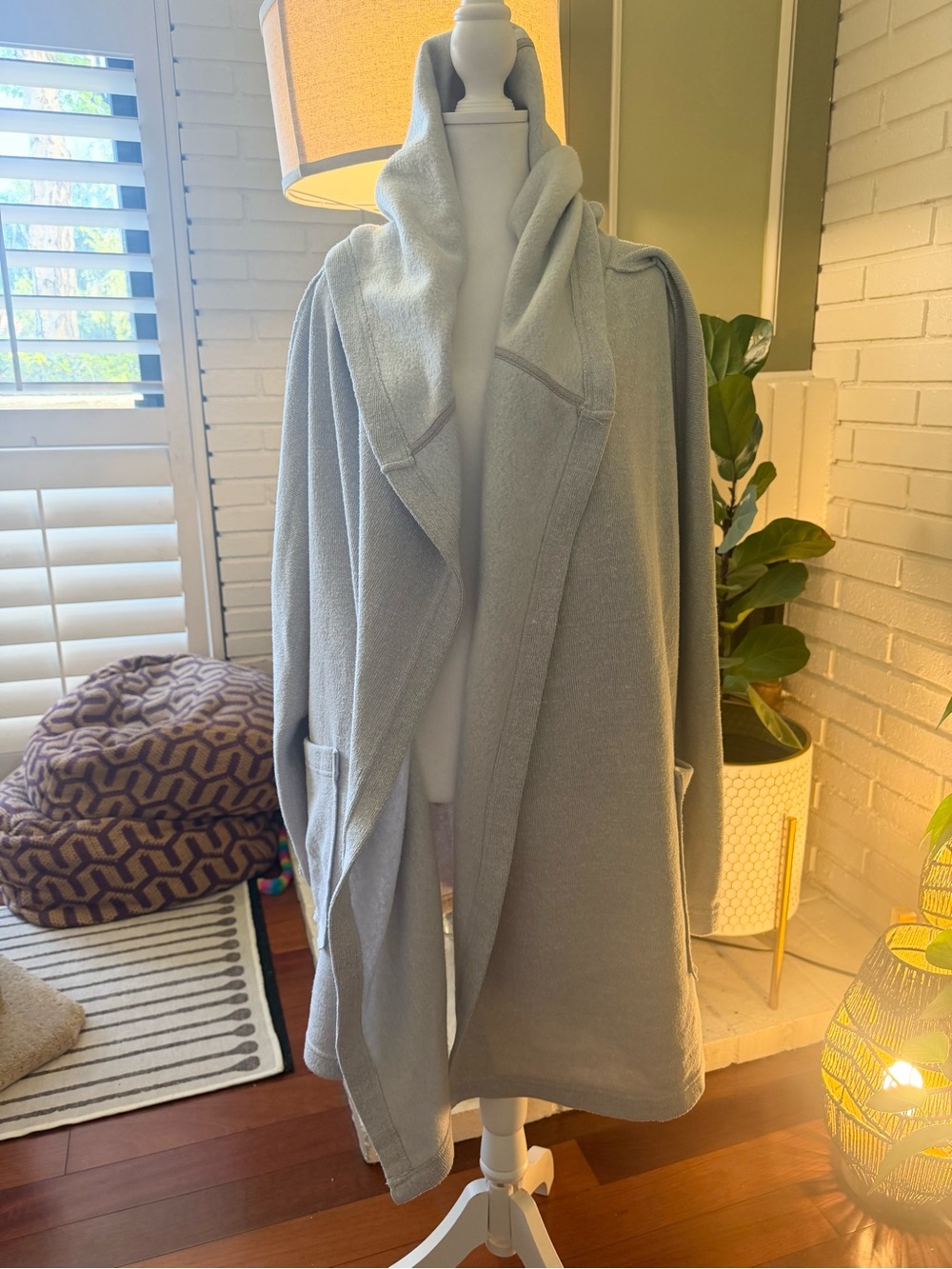 Free People Light Gray Draped Open-Front Oversized Coat